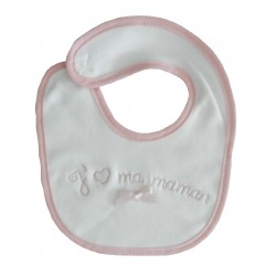 Bavoir naissance blanc et rose j'aime maman