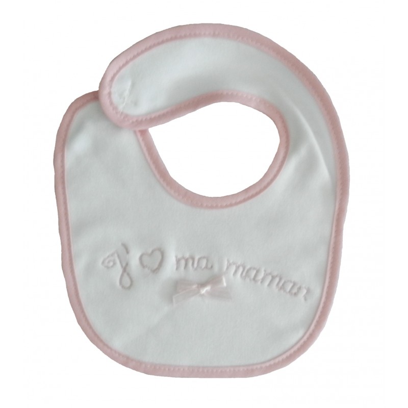 Bavoir naissance blanc et rose j'aime maman