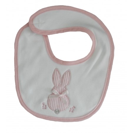 Bavoir naissance blanc et rose lapin