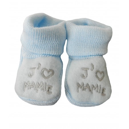 Chaussons naissance j'aime mamie bleu