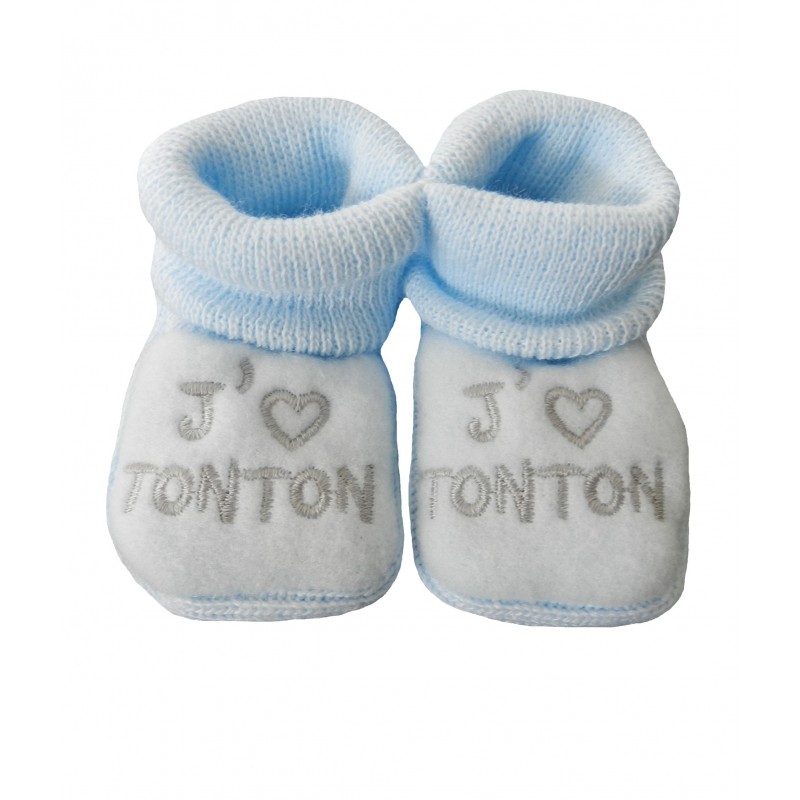 Chaussons naissance bleu j'aime tonton