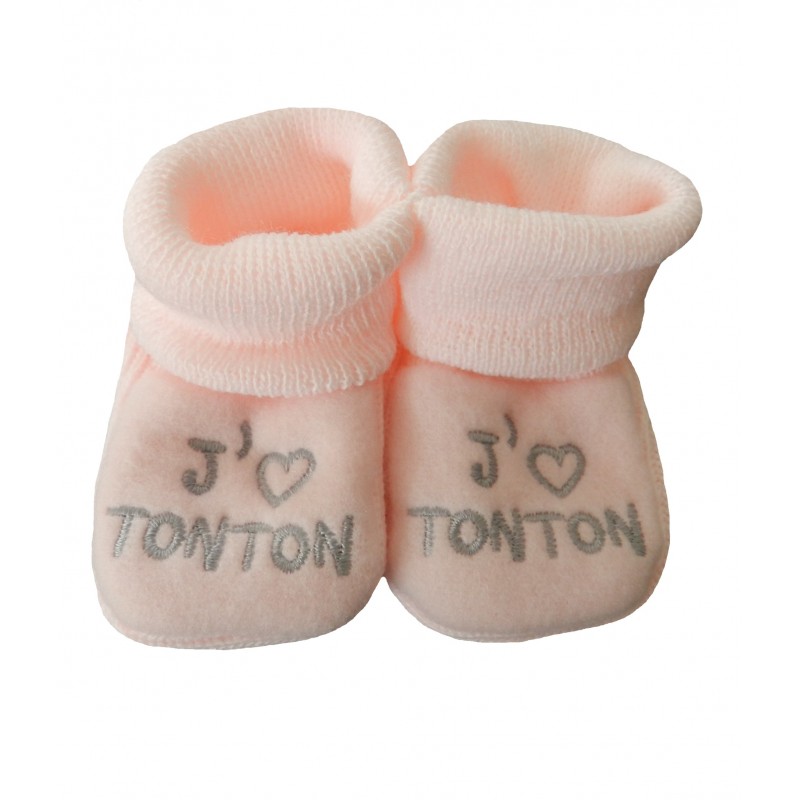 Chaussons naissance rose j'aime tonton