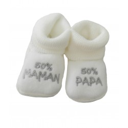 Chaussons bébé blanc 50% papa 50% maman