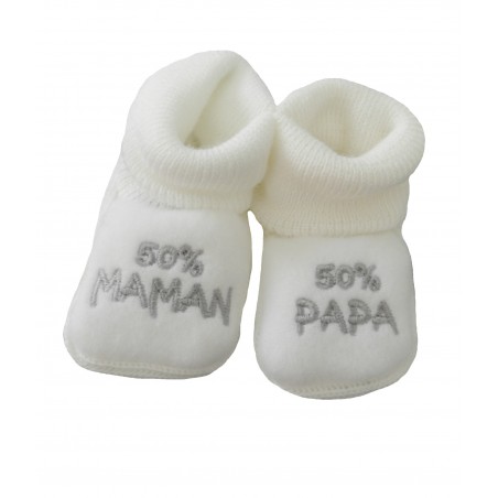 Chaussons bébé blanc 50% papa 50% maman