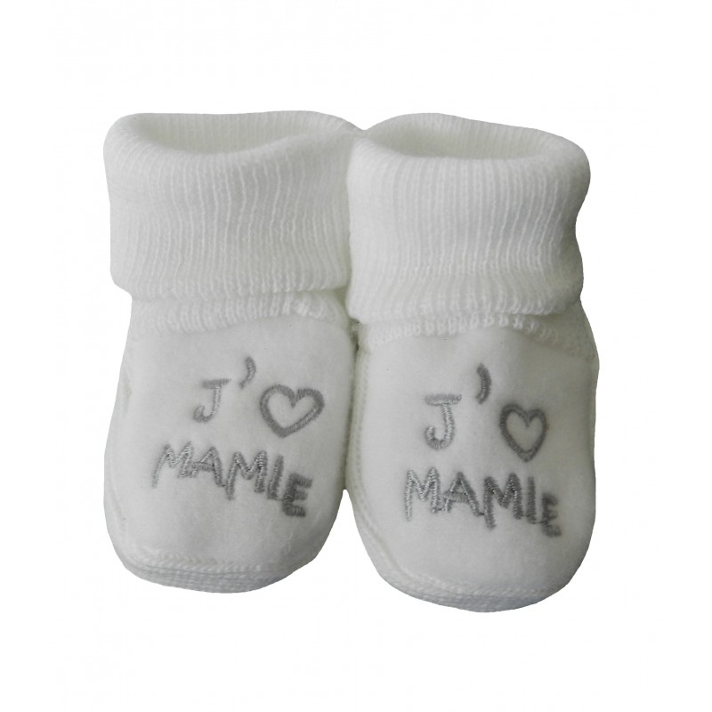 Chaussons pour bébé brodés J'aime MAMAN > Babystock