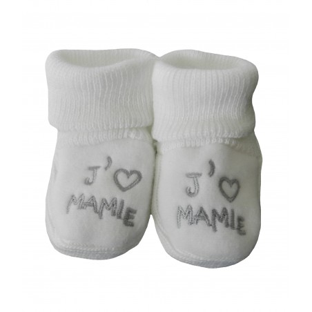 Chaussons naissance blanc j'aime mamie