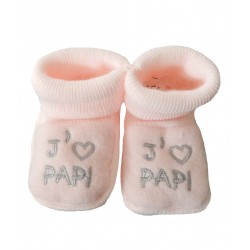 Chaussons naissance j'aime papi rose