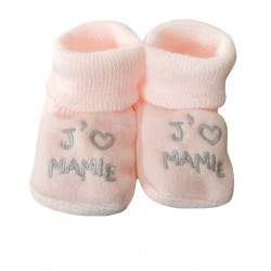 Chaussons naissance rose j'aime mamie