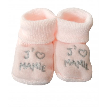 Chaussons naissance rose j'aime mamie