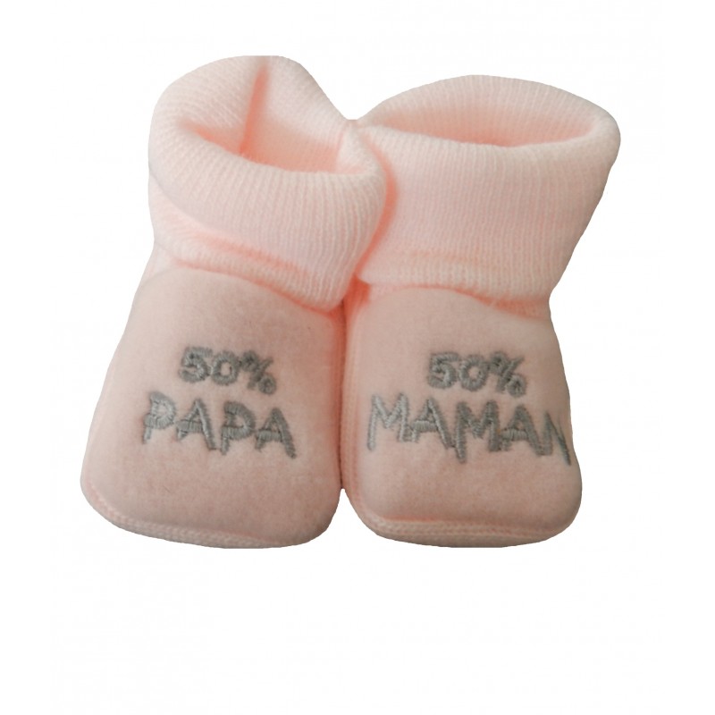 Chaussons bébé rose 50% Maman 50% Papa