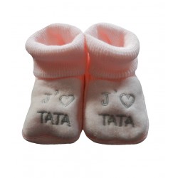 Chaussons naissance rose j'aime tata