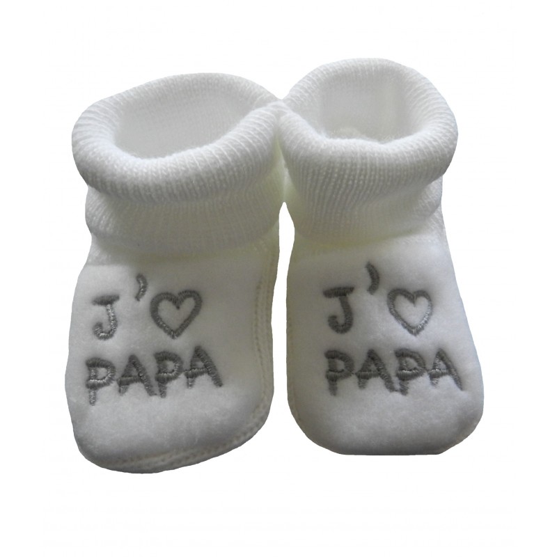 Chaussons naissance blanc j'aime papa Chaussons naissance blanc j'aime papa