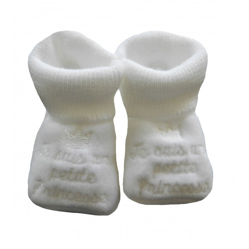 Chaussons bébé je suis une petite princesse blanc