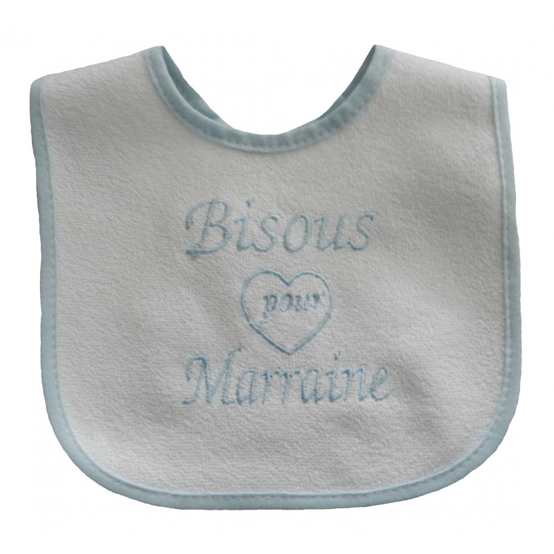 Bavoir bisous pour marraine blanc et bleu ciel Bavoir bisous pour marraine blanc et bleu ciel
