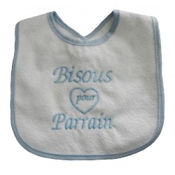 Bavoir bébé blanc et bleu-ciel bisous pour parrain