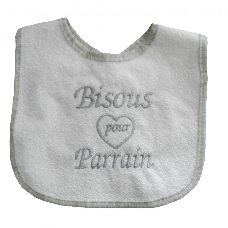 Bavoir bébé blanc et gris bisous pour parrain Bavoir bébé blanc et gris bisous pour parrain