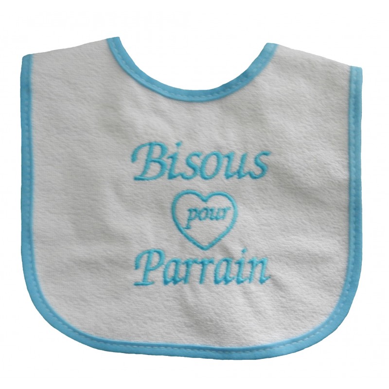 Bavoir bisous pour parrain blanc et bleu Bavoir bisous pour parrain blanc et bleu