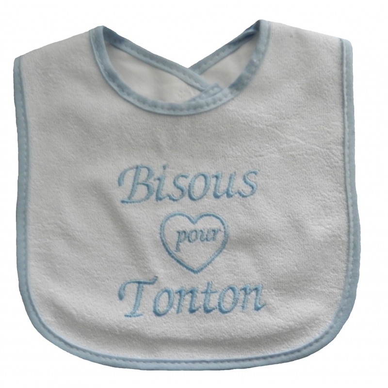 Bavoir bisous pour tonton blanc et bleu-ciel