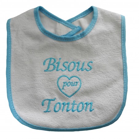 Bavoir bisous pour tonton blanc et turquoise