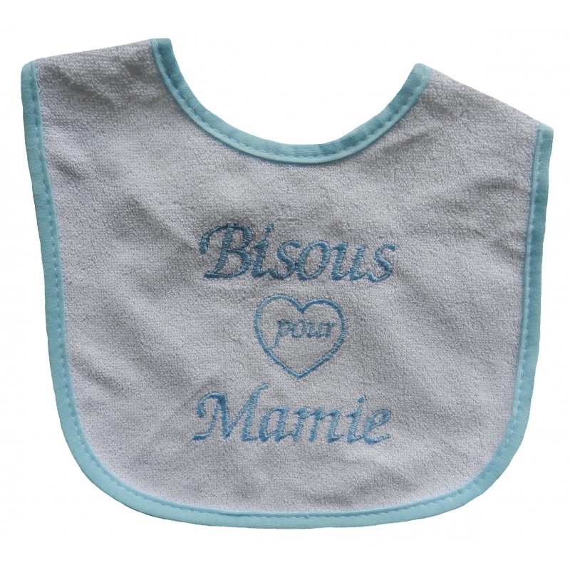 Bavoir blanc et bleu bisous pour mamie Bavoir blanc et bleu bisous pour mamie