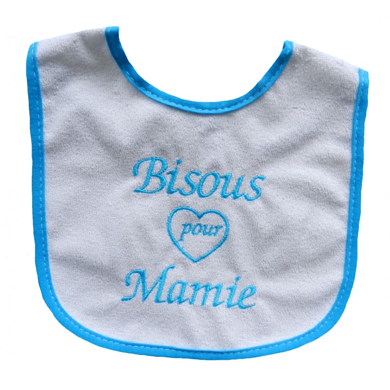 Bavoir bébé bisous pour mamie blanc et turquoise