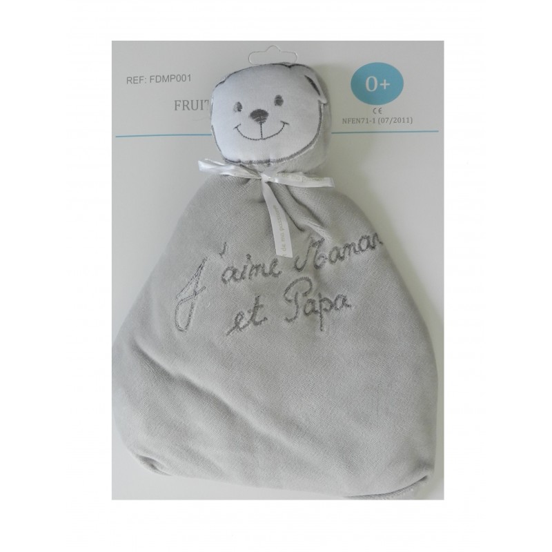 Doudou plat gris j'aime papa et maman Doudou plat gris j'aime papa et maman