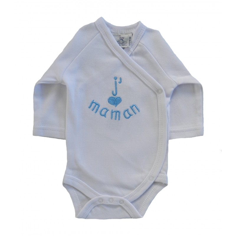 Body bébé j'aime maman blanc et bleu