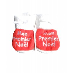 Chaussons naissance blanc et rouge mon premier noël