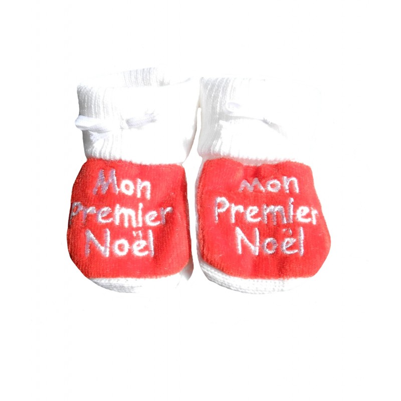 Chaussons naissance blanc et rouge mon premier noël