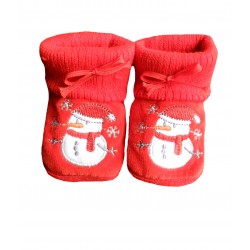 Chaussons naissance rouge bonhomme de neige