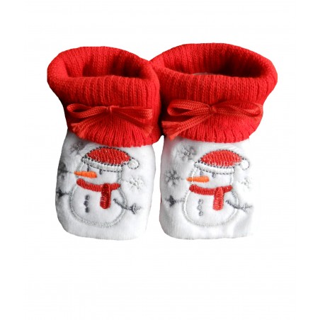 Chaussons naissance rouge et blanc bonhomme de neige