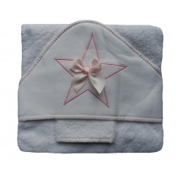 Cape de bain bébé fille blanche et rose, broderie étoile