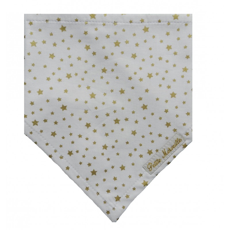 Bavoir bandana blanc et or, broderie "petite merveille"