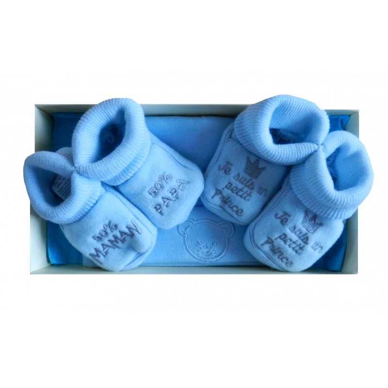 Coffret bleu bonnet et chaussons naissance