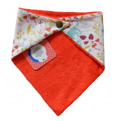 Bavoir bandana dos en coton éponge corail avec attache par boutons pressions