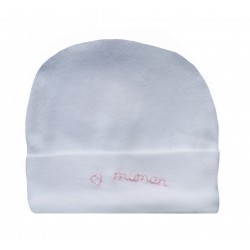 Bonnet naissance blanc et rose j'aime maman